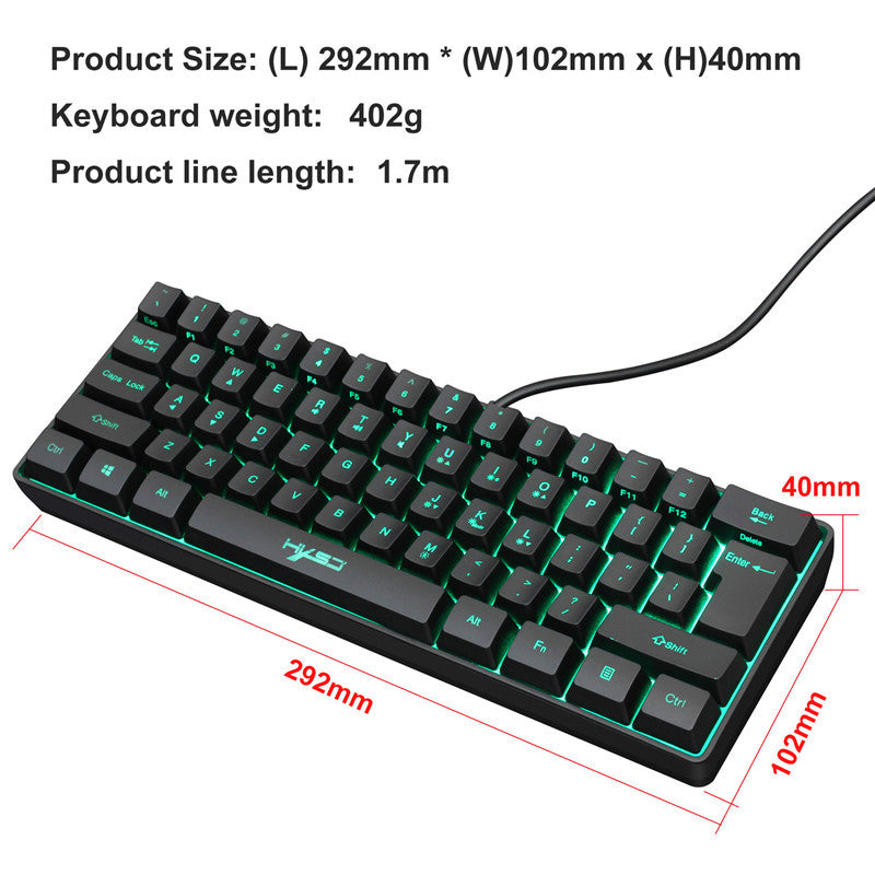 61-key Gaming Membrane Keyboard RGB Light Mini Keyboard